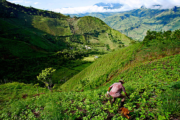 photograph of lush green hillsides and valley